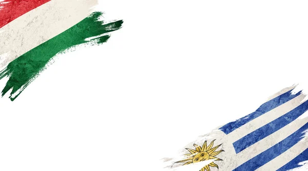 Ungerns och Uruguays flaggstater på vit bakgrund — Stockfoto